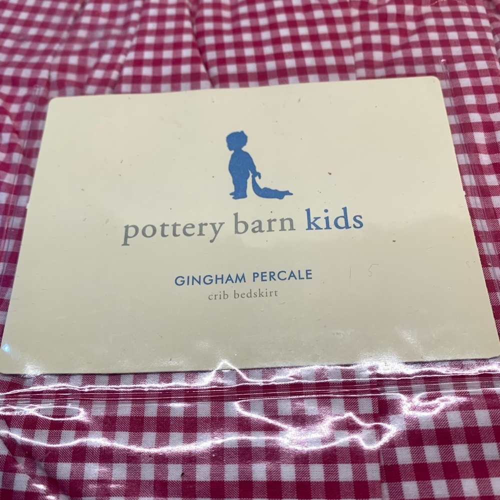 NEW Pottery Barn Raspberry Gingham Crib Bedskirt​ - Picture 2 of 4